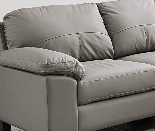 Grey Genuine Leather Corner Sofa BOSTON with USB