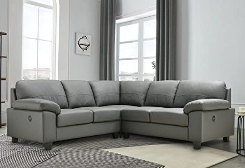 Dark Grey Leather Corner Sofa with USB Ports