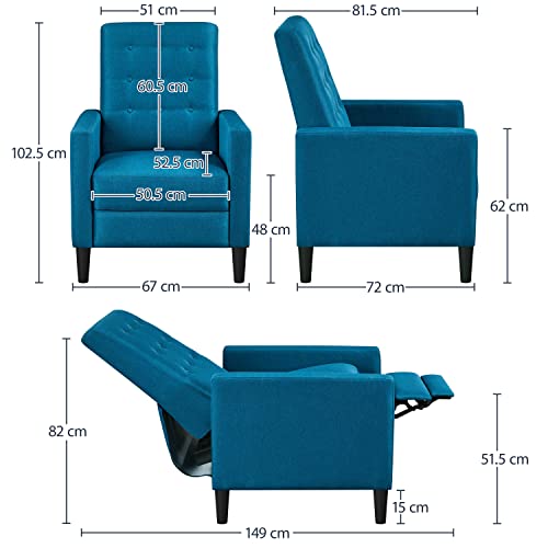 Blue Fabric Adjustable Recliner Armchair Sofa