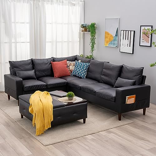 Panana Large 6-Seater Faux Leather Sectional Sofa