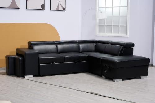 Modern Black L-Shaped Sofa Bed with Storage
