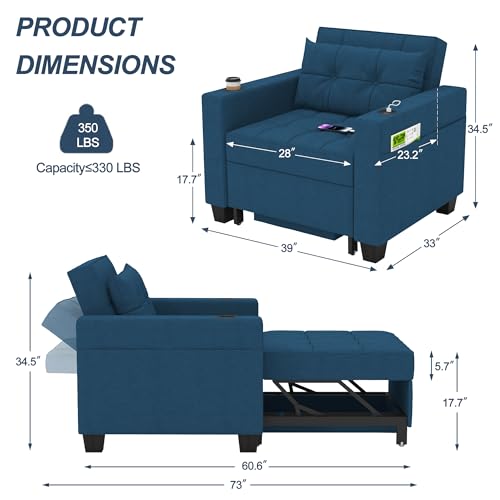 Navy Blue Modern Recliner Chair with USB Port