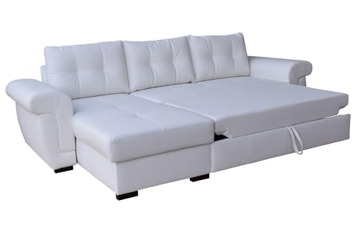 L-Shaped White PU Leather Corner Sofa Bed