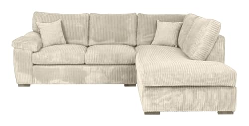 Elegant Cream Jumbo Cord L-Shaped 4-Seater Sofa