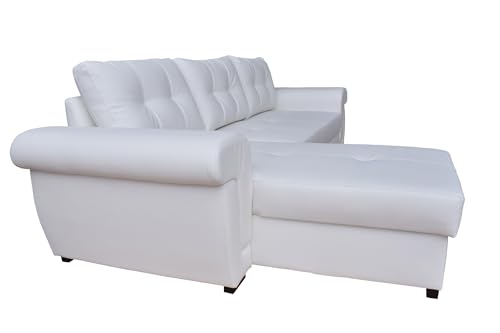 L-Shaped White PU Leather Corner Sofa Bed