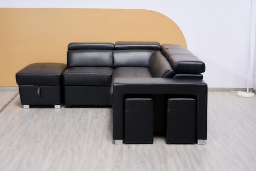 Modern Black L-Shaped Sofa Bed with Storage