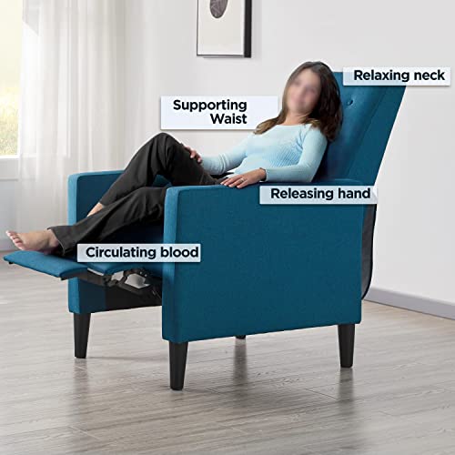 Blue Fabric Adjustable Recliner Armchair Sofa