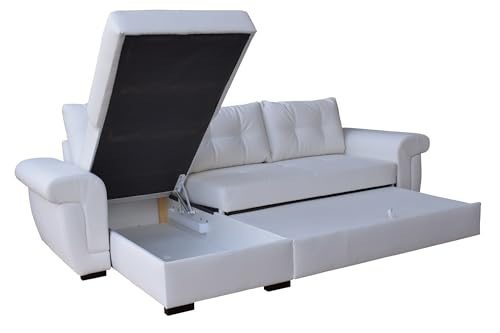L-Shaped White PU Leather Corner Sofa Bed