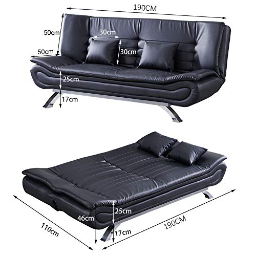 INMOZATA Faux Leather 3-Seat Recliner Sofa Bed