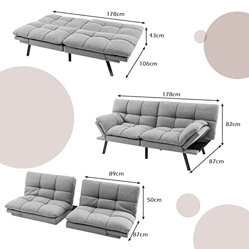 Convertible 2/3 Seater Sofa Bed, Grey Linen