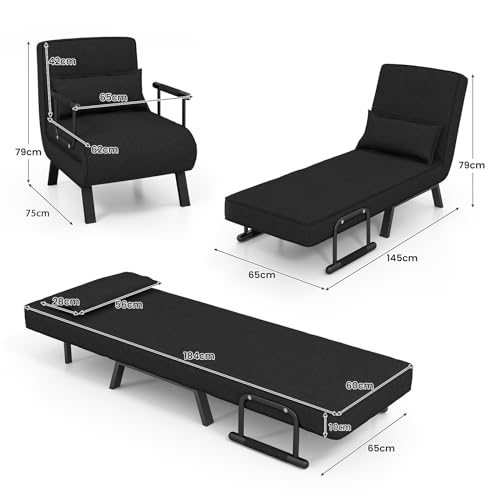 4-in-1 Convertible Folding Sofa Bed - Black