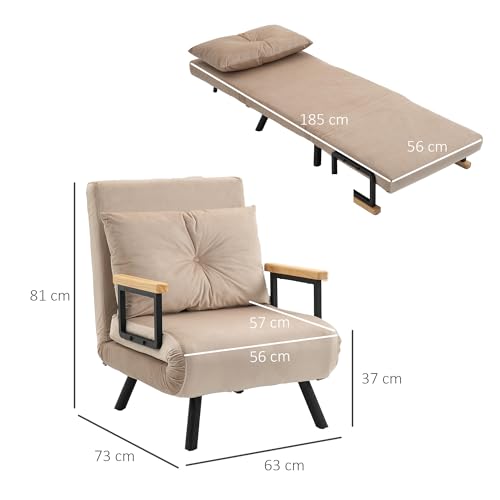 Convertible Velvet Chair Bed Settee in Beige