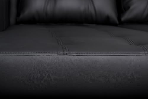 L-Shaped Black Faux Leather Sofa Bed with Storage