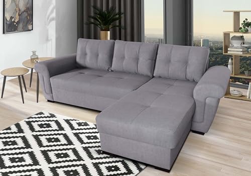 Black Fabric and Grey Leather Corner Sofa Bed