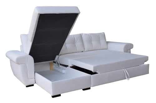 L-Shaped White PU Leather Corner Sofa Bed