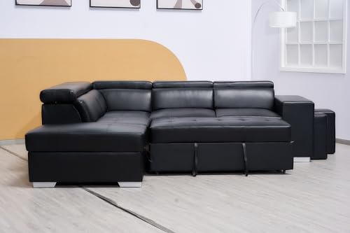 Modern Black L-Shaped Sofa Bed with Storage