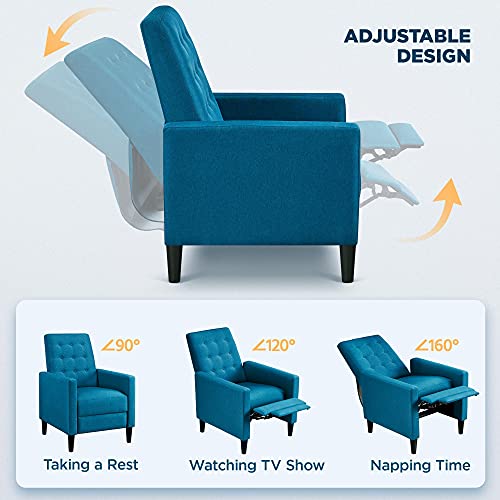 Blue Fabric Adjustable Recliner Armchair Sofa