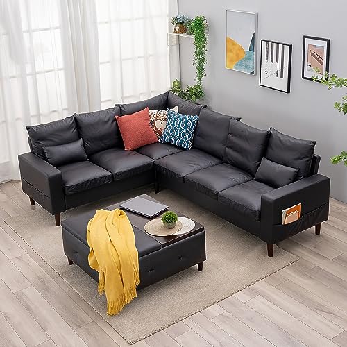 Panana Large 6-Seater Faux Leather Sectional Sofa