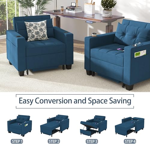 Navy Blue Modern Recliner Chair with USB Port