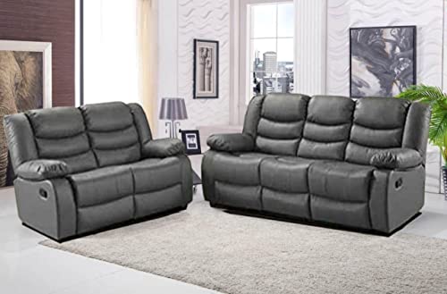 Roma Leather Recliner Sofa with Cupholders - Grey
