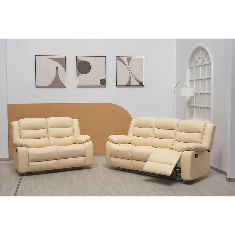Roma Cream Leather Recliner Sofa Suite