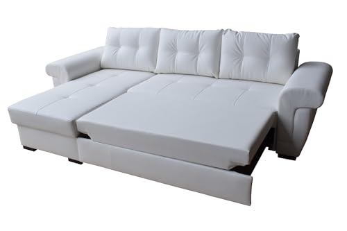 L-Shaped White PU Leather Corner Sofa Bed