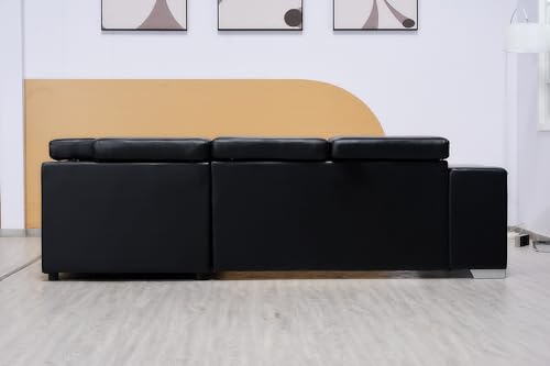 Modern Black L-Shaped Sofa Bed with Storage