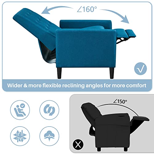 Blue Fabric Adjustable Recliner Armchair Sofa