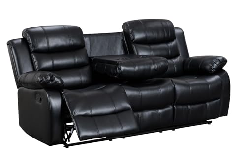 Roma Black Leather 3-Seater Recliner Sofa