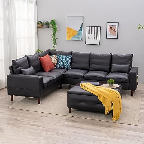 Panana Large 6-Seater Faux Leather Sectional Sofa