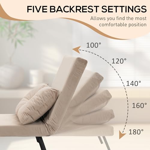 Convertible Velvet Chair Bed Settee in Beige