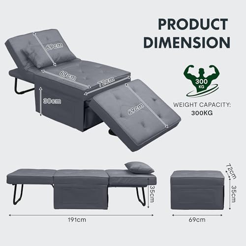 FLEXISPOT 4-in-1 Convertible Sofa Bed - Gray