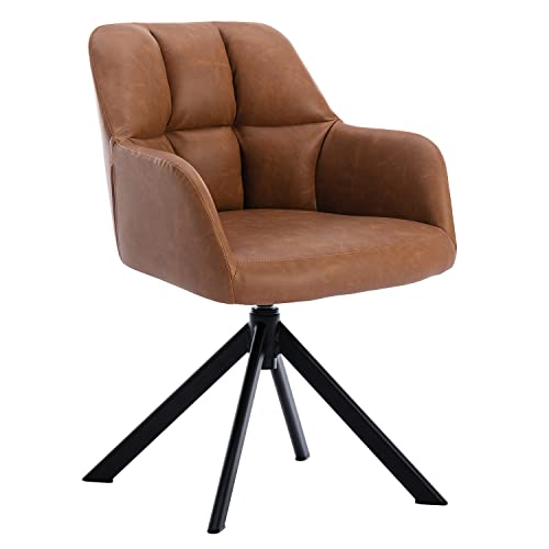 Modern Brown PU Leather Swivel Accent Chair