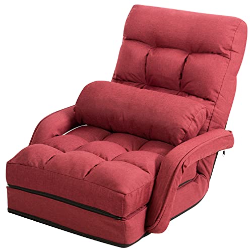 Adjustable Folding Sofa Bed with Armrests - Red