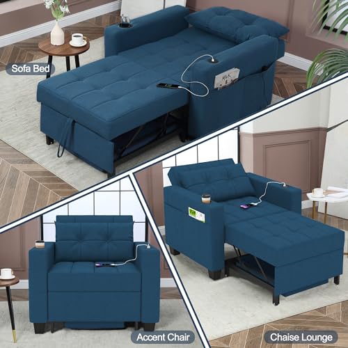 Navy Blue Modern Recliner Chair with USB Port
