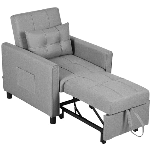 Light Grey Convertible Sofa Bed with Adjustable Backrest