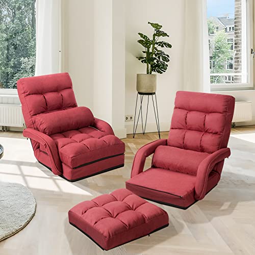 Adjustable Folding Sofa Bed with Armrests - Red