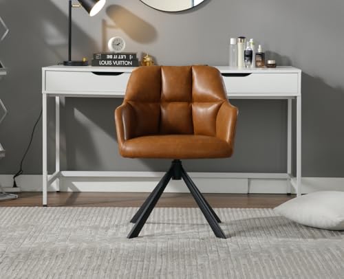 Modern Brown PU Leather Swivel Accent Chair
