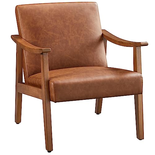 Light Brown Retro PU Leather Accent Chair