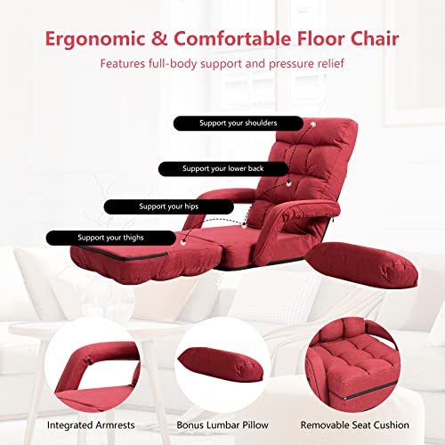 Adjustable Folding Sofa Bed with Armrests - Red