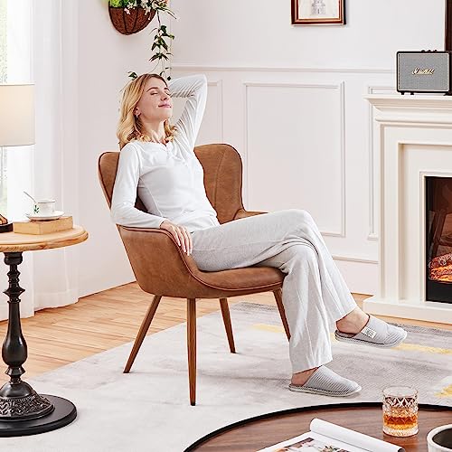 Yaheetech Retro Brown Curved Armchair for Living Room