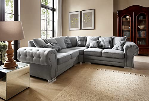 Elegant Grey L Shaped Corner Sofa for Living Room