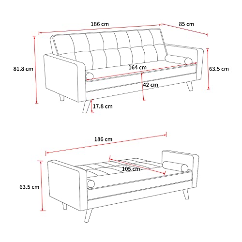Elegant 3-Seater Sofa Bed with Detachable Armrests