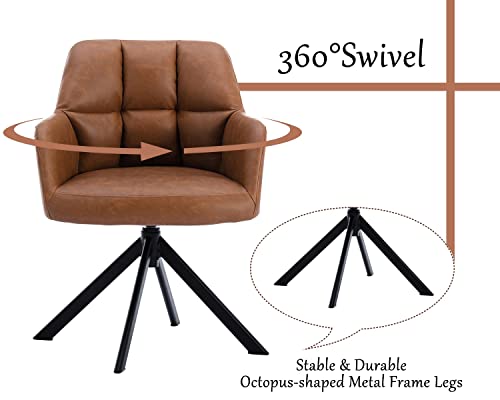 Modern Brown PU Leather Swivel Accent Chair