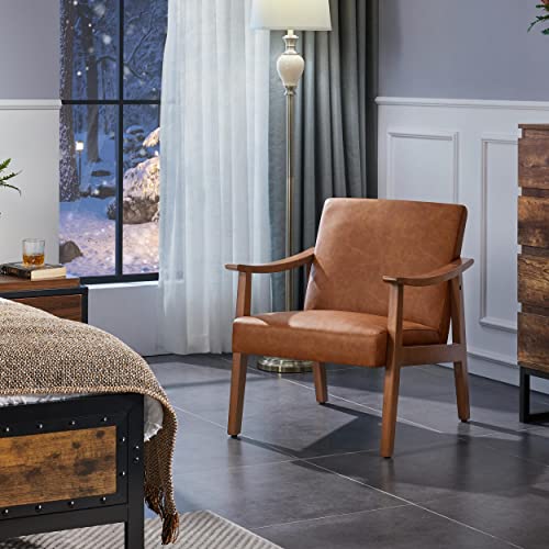 Light Brown Retro PU Leather Accent Chair
