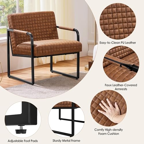 Modern PU Leather Retro Tub Armchair – Brown