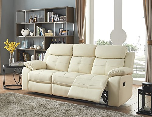 Cream Ivory Leather Reclining Sofa and Armchairs