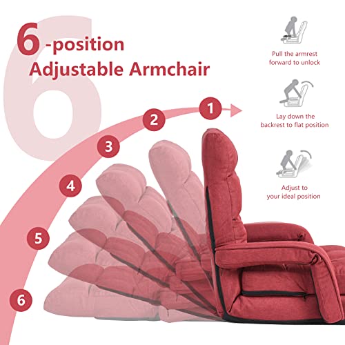 Adjustable Folding Sofa Bed with Armrests - Red
