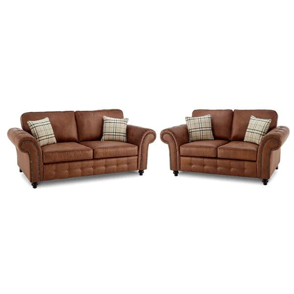 Brown Leather 3+2 Seater Sofa Set