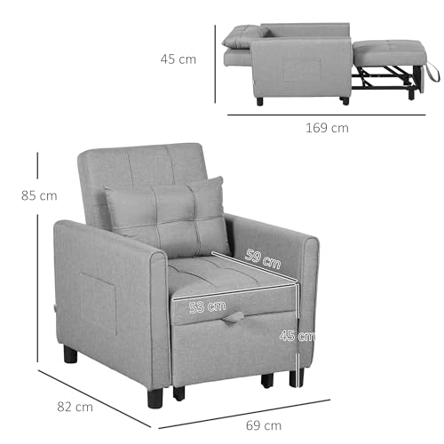 Light Grey Convertible Sofa Bed with Adjustable Backrest